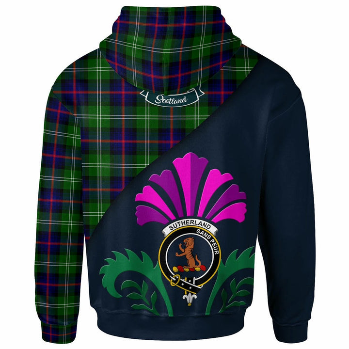 Scottish Sutherland II Clan Crest Tartan Hoodie - Scotland Thistle Style Back Side Tartan Plaid