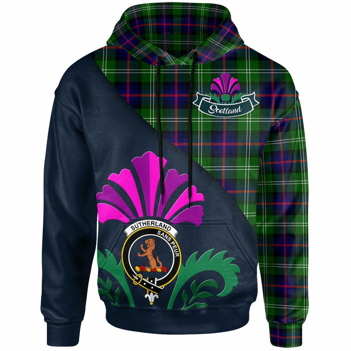 Scottish Sutherland II Clan Crest Tartan Hoodie - Scotland Thistle Style Front Side Tartan Plaid