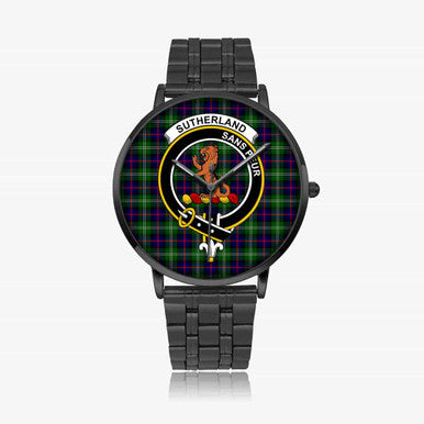 Scottish Sutherland II Clan Crest Tartan Instafamous Steel Quartz Watches Tartan Plaid Black 1