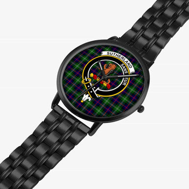 Scottish Sutherland II Clan Crest Tartan Instafamous Steel Quartz Watches Tartan Plaid Black 2