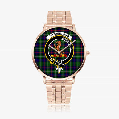 Scottish Sutherland II Clan Crest Tartan Instafamous Steel Quartz Watches Tartan Plaid Rose Gold 1