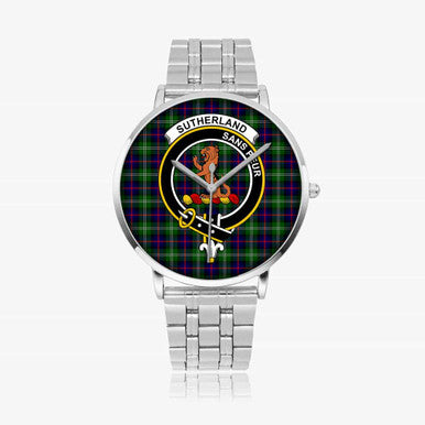Scottish Sutherland II Clan Crest Tartan Instafamous Steel Quartz Watches Tartan Plaid Silver 1