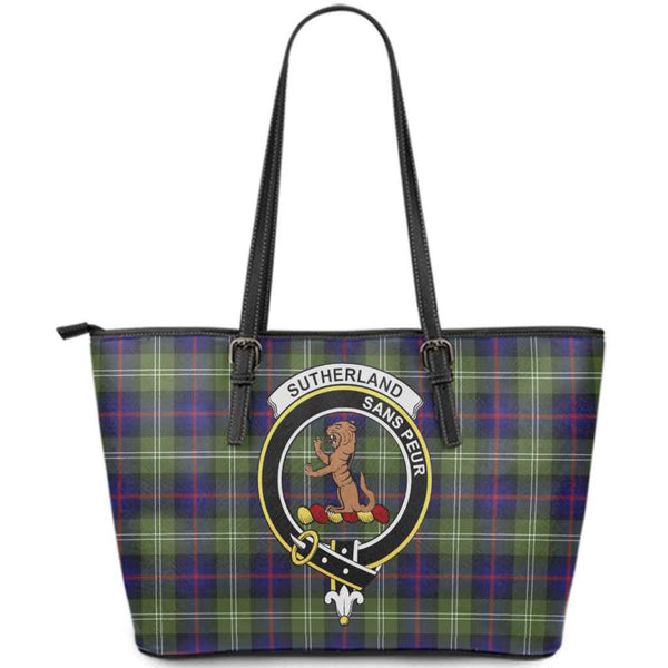 Scottish Sutherland II Clan Crest Tartan Leather Tote Tartan Plaid