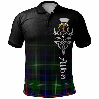 Scottish Sutherland II Clan Crest Tartan Polo Shirt - Alba Gu Brath Family Crest Celtic Inspired Front Side Tartan Plaid