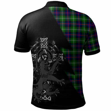 Scottish Sutherland II Clan Crest Tartan Polo Shirt - Lion Rampant Celtic Cross Flash Style Back Side Tartan Plaid