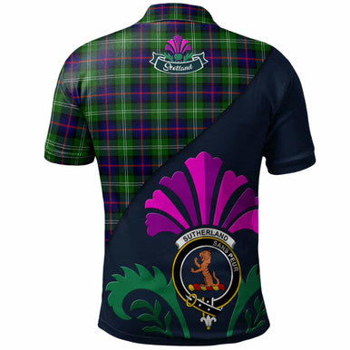 Scottish Sutherland II Clan Crest Tartan Polo Shirt - Scotland Thistle Style Back Side Tartan Plaid