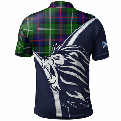 Scottish Sutherland II Clan Crest Tartan Polo Shirt - Scottish Flag With Lion Back Side Tartan Plaid