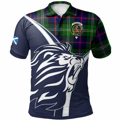 Scottish Sutherland II Clan Crest Tartan Polo Shirt - Scottish Flag With Lion Front Side Tartan Plaid