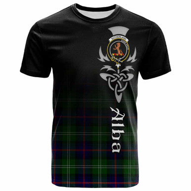 Scottish Sutherland II Clan Crest Tartan T-Shirt - Alba Gu Brath Family Crest Celtic Inspired Front Side Tartan Plaid