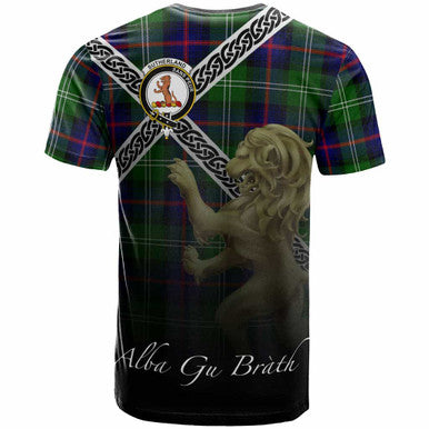 Scottish Sutherland II Clan Crest Tartan T-Shirt - Celtic With Scotland Lion Back Side Tartan Plaid