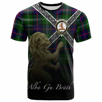 Scottish Sutherland II Clan Crest Tartan T-Shirt - Celtic With Scotland Lion Front Side Tartan Plaid