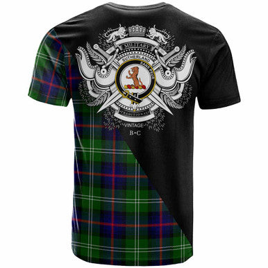 Scottish Sutherland II Clan Crest Tartan T-Shirt - Military Logo Back Side Tartan Plaid