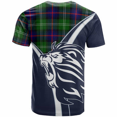 Scottish Sutherland II Clan Crest Tartan T-Shirt - Scottish Flag With Lion Back Side Tartan Plaid