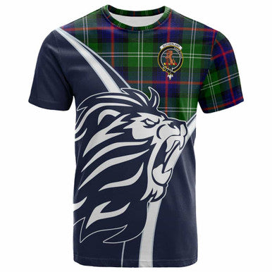 Scottish Sutherland II Clan Crest Tartan T-Shirt - Scottish Flag With Lion Front Side Tartan Plaid