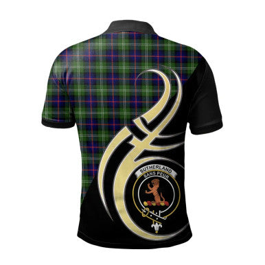 Scottish Sutherland Modern Clan Crest Tartan Polo Shirt Believe in Me Back Side Tartan Plaid