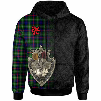 Scottish Sutherland Modern Clan Tartan Hoodie - Half Thistle Flowers Celtic Design Front Side Tartan Plaid