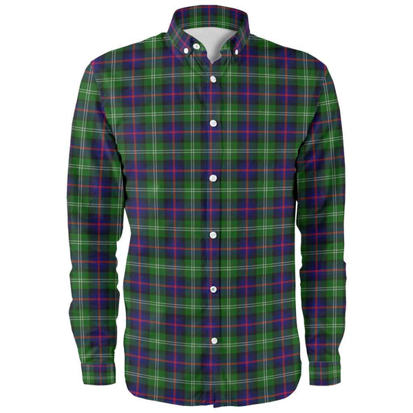 Scottish Sutherland Modern Clan Tartan Long Sleeve Shirt Front Side Tartan Plaid