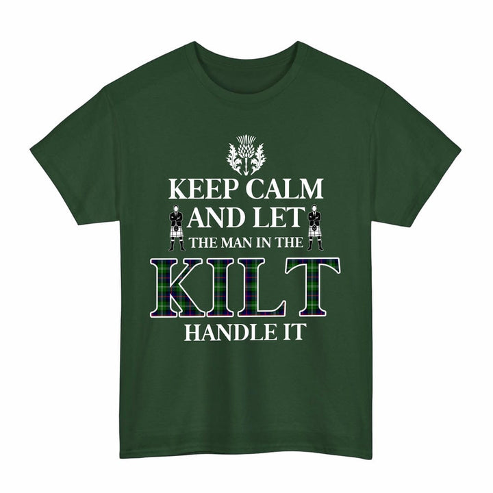 Scottish Sutherland Modern Clan Tartan T-Shirt - Keep Calm Tartan Plaid Forest Green Color