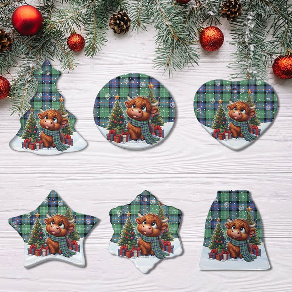 Scottish Sutherland Old Ancient Clan Tartan Ceramic Ornament Cute Highland Cow Christmas All Style Tartan Plaid