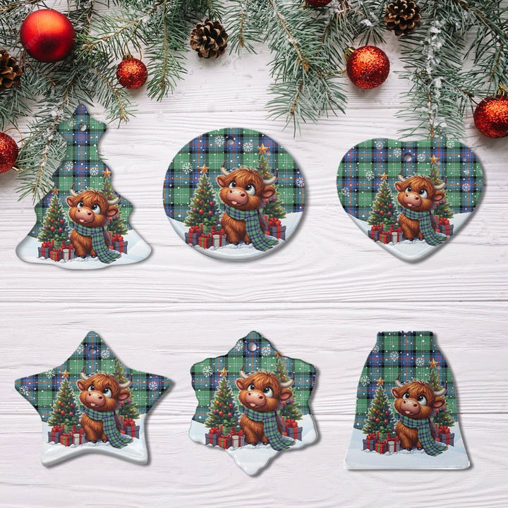Scottish Sutherland Old Ancient Clan Tartan Ceramic Ornament Cute Highland Cow Christmas All Style Tartan Plaid