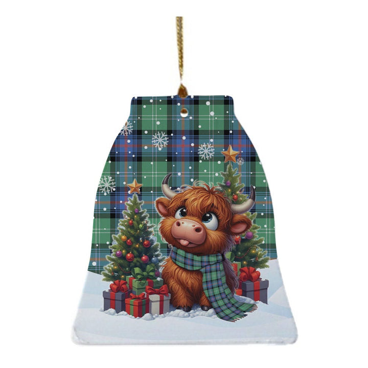 Scottish Sutherland Old Ancient Clan Tartan Ceramic Ornament Cute Highland Cow Christmas Bell Style Tartan Plaid