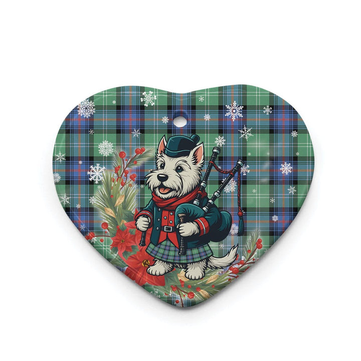 Scottish Sutherland Old Ancient Clan Tartan Ceramic Ornament Cute Scottish Terrier Dog Heart Style Tartan Plaid