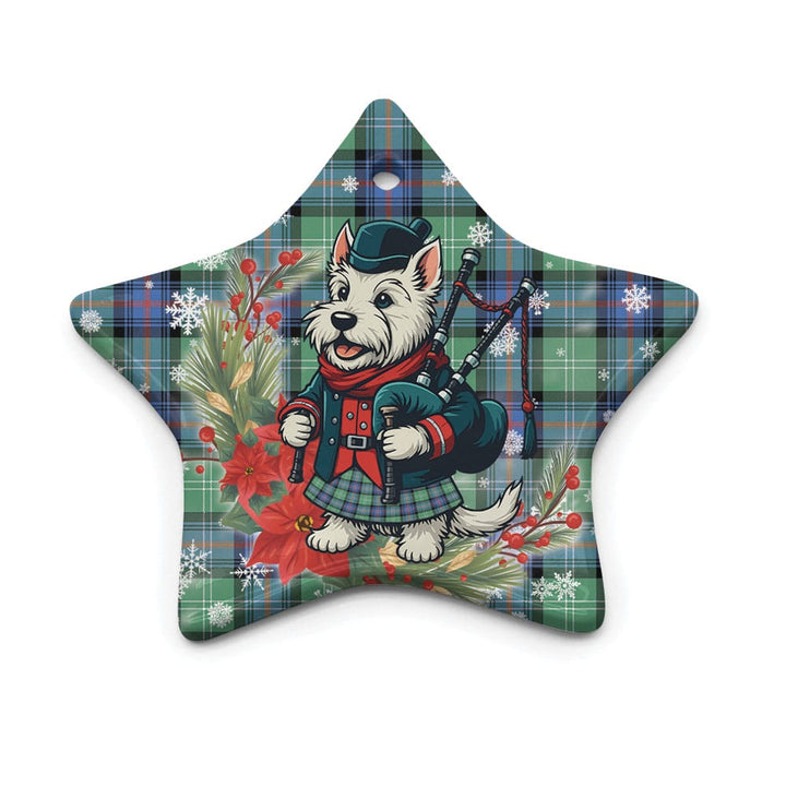 Scottish Sutherland Old Ancient Clan Tartan Ceramic Ornament Cute Scottish Terrier Dog Star Style Tartan Plaid