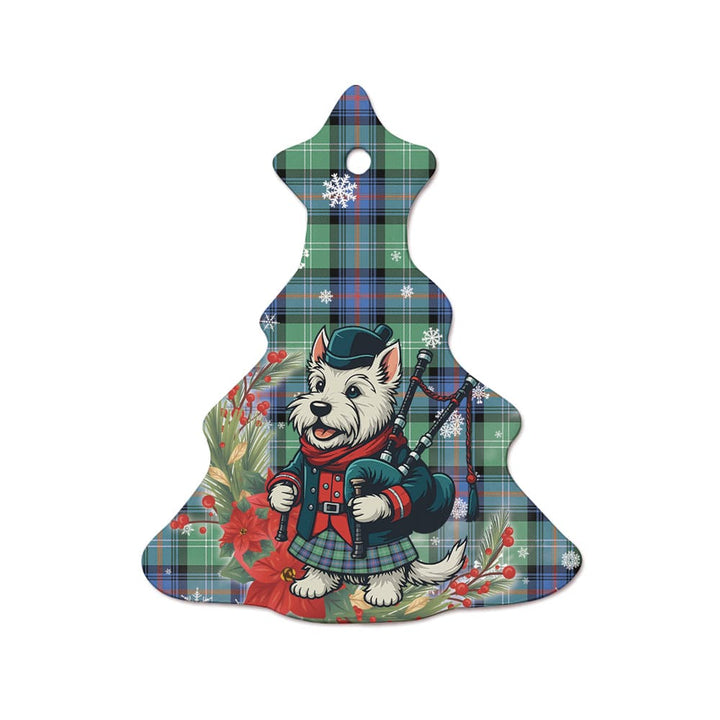 Scottish Sutherland Old Ancient Clan Tartan Ceramic Ornament Cute Scottish Terrier Dog Tree Style Tartan Plaid