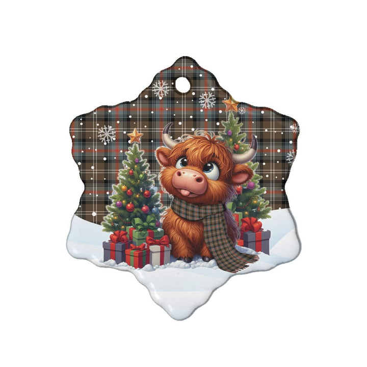 Scottish Sutherland Weathered Clan Tartan Ceramic Ornament Cute Highland Cow Christmas Snow Flake Style Tartan Plaid