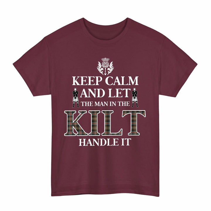 Scottish Sutherland Weathered Clan Tartan T-Shirt - Keep Calm Tartan Plaid Maroon Color