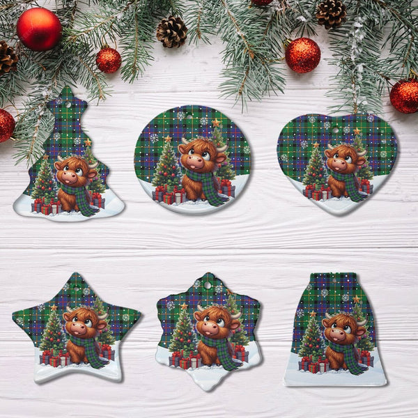 Scottish Tait Modern Clan Tartan Ceramic Ornament Cute Highland Cow Christmas All Style Tartan Plaid