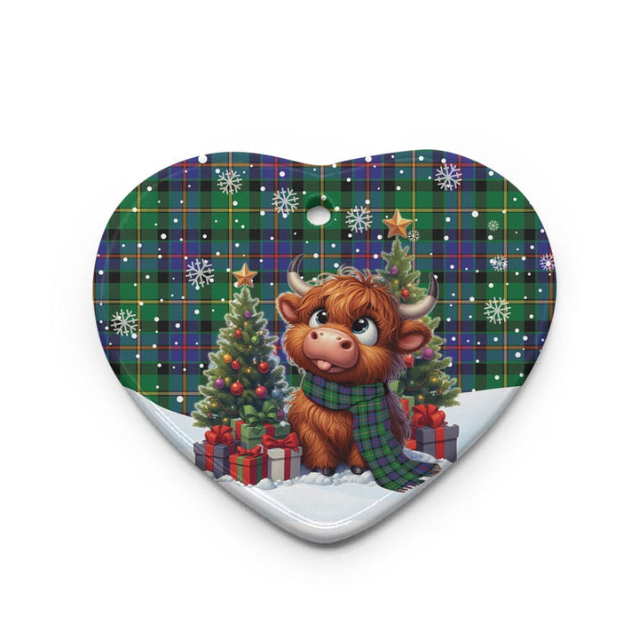 Scottish Tait Modern Clan Tartan Ceramic Ornament Cute Highland Cow Christmas Heart Style Tartan Plaid