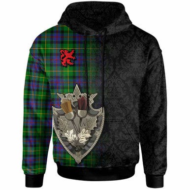 Scottish Tait Modern Clan Tartan Hoodie - Half Thistle Flowers Celtic Design Front Side Tartan Plaid