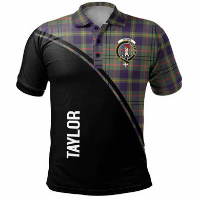 Scottish Taylor Clan Crest Tartan Curve Polo Shirt Front Side Tartan Plaid