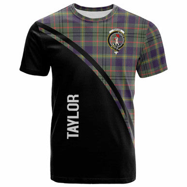 Scottish Taylor Clan Crest Tartan Curve T-Shirt Front Side Tartan Plaid
