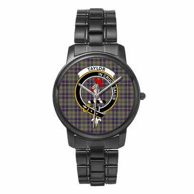 Scottish Taylor Clan Crest Tartan Folding Clasp Steel Quartz Watches Tartan Plaid Black 1