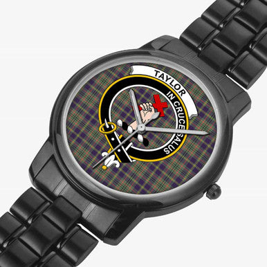 Scottish Taylor Clan Crest Tartan Folding Clasp Steel Quartz Watches Tartan Plaid Black 2