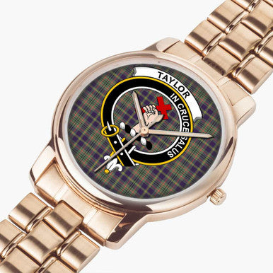 Scottish Taylor Clan Crest Tartan Folding Clasp Steel Quartz Watches Tartan Plaid Rose Gold 2