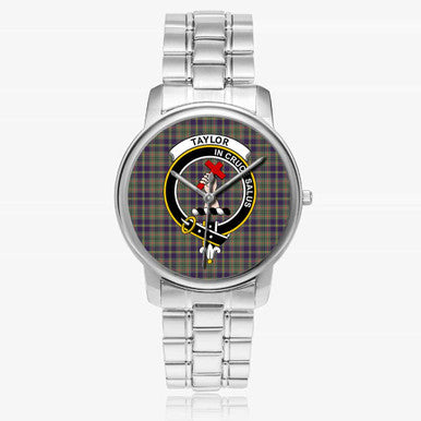 Scottish Taylor Clan Crest Tartan Folding Clasp Steel Quartz Watches Tartan Plaid Silver 1