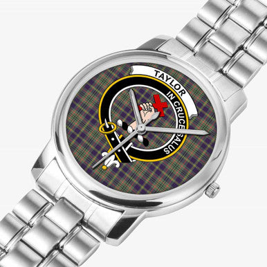 Scottish Taylor Clan Crest Tartan Folding Clasp Steel Quartz Watches Tartan Plaid Silver 2
