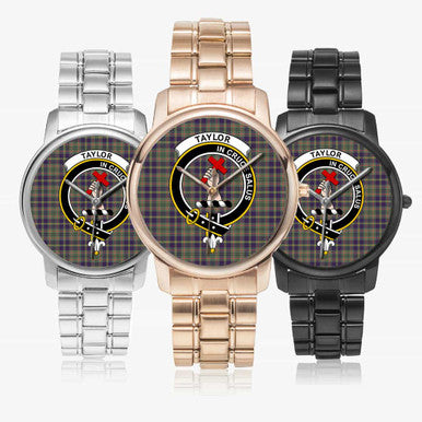 Scottish Taylor Clan Crest Tartan Folding Clasp Steel Quartz Watches Tartan Plaid All