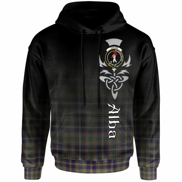 Scottish Taylor Clan Crest Tartan Hoodie - Alba Gu Brath Family Crest Celtic Inspired Front Side Tartan Plaid