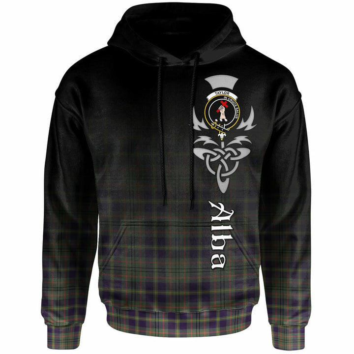 Scottish Taylor Clan Crest Tartan Hoodie - Alba Gu Brath Family Crest Celtic Inspired Front Side Tartan Plaid