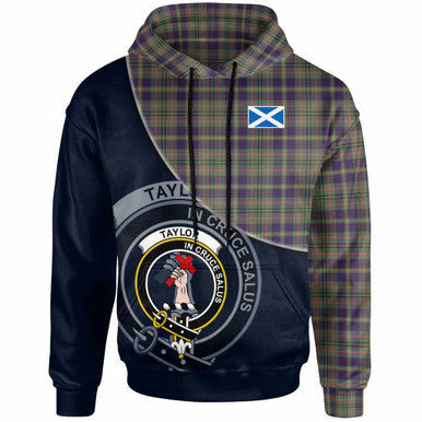 Scottish Taylor Clan Crest Tartan Hoodie - Bend Style Front Side Tartan Plaid
