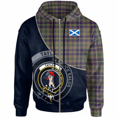 Scottish Taylor Clan Crest Tartan Hoodie - Bend Style Zip-up Tartan Plaid