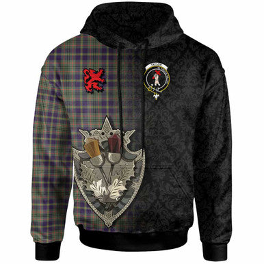 Scottish Taylor Clan Crest Tartan Hoodie - Half Thistle Flowers Celtic Design Front Side Tartan Plaid