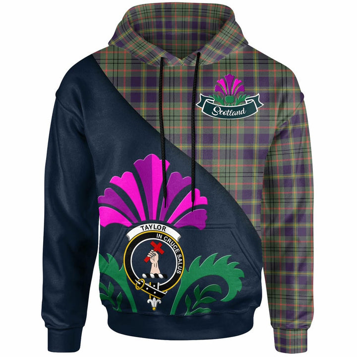 Scottish Taylor Clan Crest Tartan Hoodie - Scotland Thistle Style Front Side Tartan Plaid
