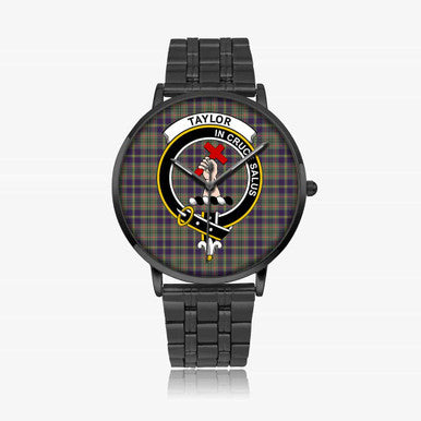 Scottish Taylor Clan Crest Tartan Instafamous Steel Quartz Watches Tartan Plaid Black 1