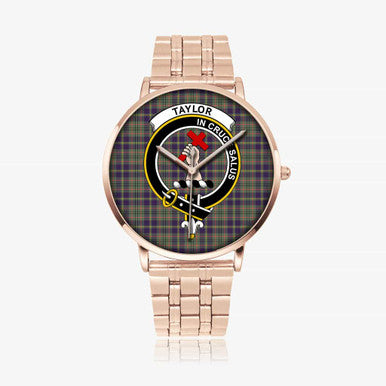 Scottish Taylor Clan Crest Tartan Instafamous Steel Quartz Watches Tartan Plaid Rose Gold 1