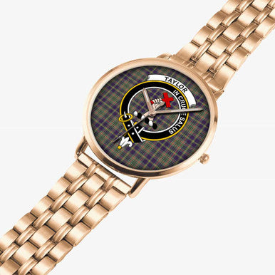 Scottish Taylor Clan Crest Tartan Instafamous Steel Quartz Watches Tartan Plaid Rose Gold 2